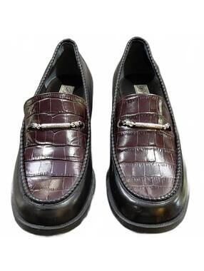 "Brighton" New in Box! Sz. 7.5 Croc-Embossed Loafers in Dark Brown and Black...